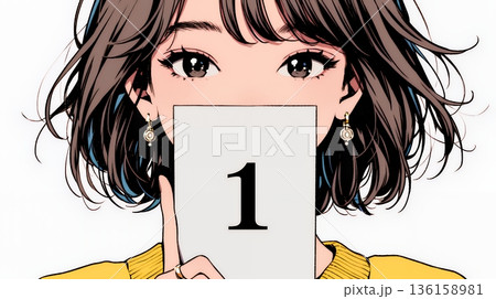 数字の「1」を掲げている若い女性