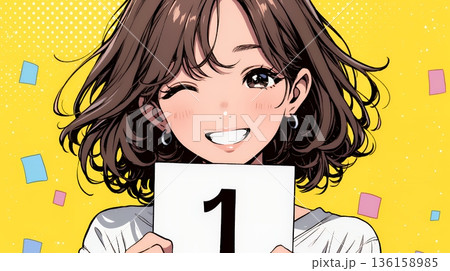 数字の「1」を掲げている若い女性