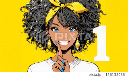 数字の「1」を掲げている若い女性