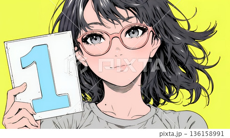 数字の「1」を掲げている若い女性