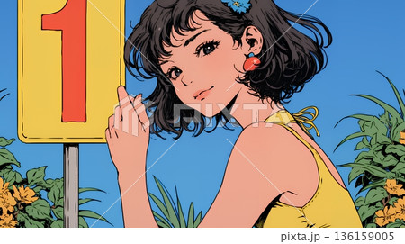 数字の「1」を掲げている若い女性