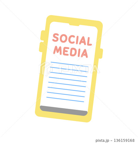 ソーシャルメディアと表示されたスマートフォン　イラスト 136159168