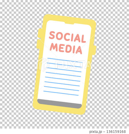 ソーシャルメディアと表示されたスマートフォン　イラスト 136159168
