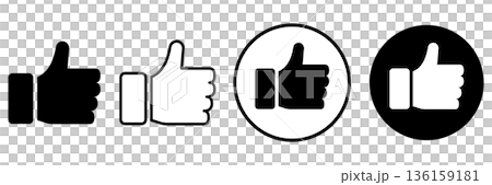 Monochrome thumbs up and like vector icon set perfect for UI design Monochrome thumbs up and like vector icon set perfect for UI design 136159181