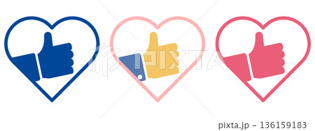 お気に入りや高評価を表現するハートとサムズアップのベクターアイコンセット 136159183