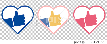 お気に入りや高評価を表現するハートとサムズアップのベクターアイコンセット 136159183