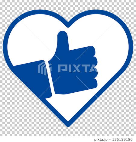 A navy heart and thumbs-up vector icon representing trust and approval A navy heart and thumbs-up vector icon representing trust and approval 136159186