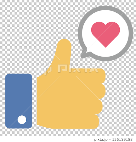 SNSのリアクションや評価に使えるハートの吹き出し付きサムズアップのベクターイラスト SNSのリアクションや評価に使えるハートの吹き出し付きサムズアップのベクターイラスト 136159188