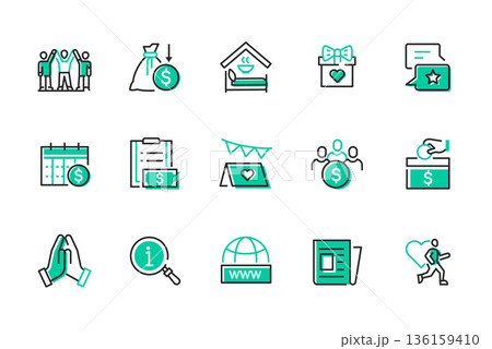 Charity - set of line design style icons 136159410