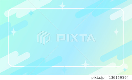 ゆめかわいい水色のメンフィス風フレーム背景 16:9 136159594