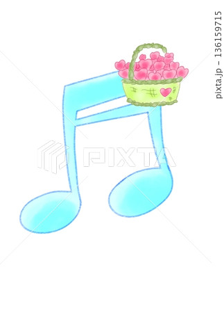 ハートのバスケットの付いた音符 ハートのバスケットの付いた音符 136159715