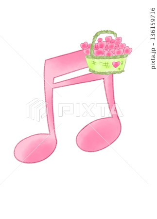 ハートのバスケットの付いた音符 136159716