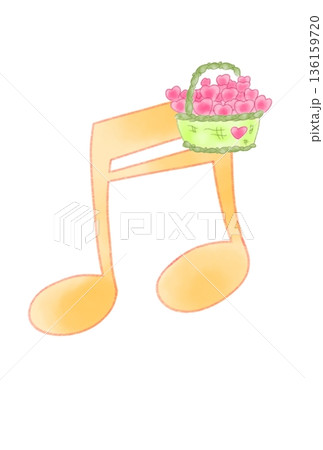 ハートのバスケットの付いた音符 136159720