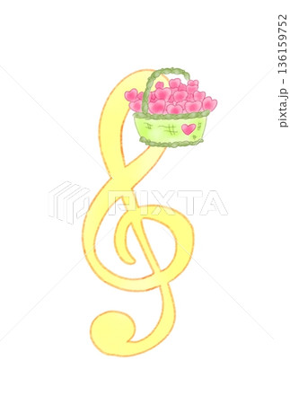 ハートのバスケットの付いた音符 136159752