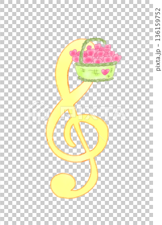 ハートのバスケットの付いた音符 136159752
