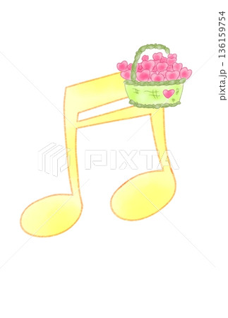 ハートのバスケットの付いた音符 136159754
