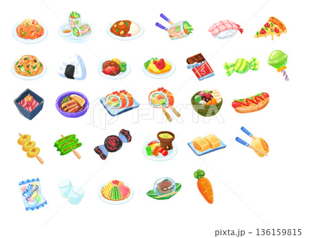 手描き風水彩食べ物アイコン 手描き風水彩食べ物アイコン 136159815