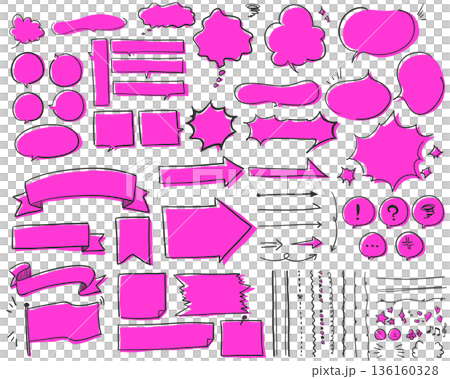 A set of loosely handwritten speech bubbles and decorations [painted_fluorescent pink] 136160328