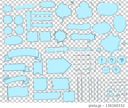 A set of loosely handwritten speech bubbles and decorations [Painted_Light Blue] 136160332