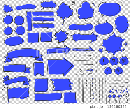 A set of loosely handwritten speech bubbles and decorations [painted_blue] 136160333