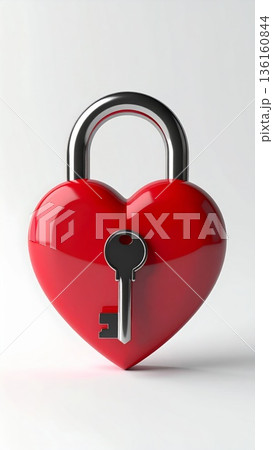 Red Heart Shaped Padlock and Key on White...のイラスト素材 [136160844] - PIXTA
