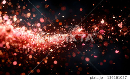 Red Glitter Particles Floating Against Dark...のイラスト素材 [136161027] - PIXTA