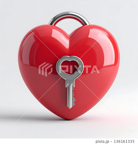 Red Heart Shaped Padlock with Silver Key on...のイラスト素材 [136161335] - PIXTA