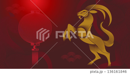 Elegant Chinese zodiac goat banner for New Year celebration,  Festive Lunar New Year 2027 136161846