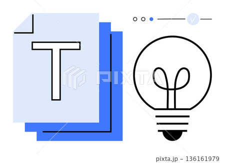 Creativity, brainstorming, document design, innovative solutions, intellectual work, organization. Lightbulb and text document . Creativity and brainstorming concept 136161979