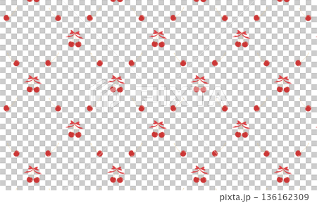 2つのさくらんぼにリボンを飾ったひし形のさくらんぼの格子柄 136162309