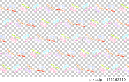カラフルなチェック柄の葉っぱ付きのさくらんぼのマークが並ぶ模様 136162310