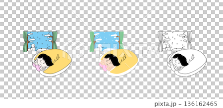 手繪風格-一位憂鬱的女子躺在被褥上,窗外是雪景-冬日憂慮,心理健康 | 疾病,冬季,憂鬱 手繪風格-一位憂鬱的女子躺在被褥上,窗外是雪景-冬日憂慮,心理健康 | 疾病,冬季,憂鬱 136162465