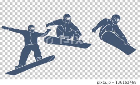 簡潔流暢的輪廓，展現了單板滑雪跳躍的姿態 136162469