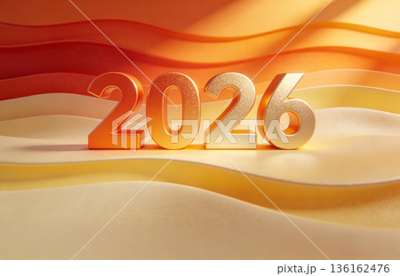 Warm Orange Waves 2026 New Year 3D Visual Poster 136162476
