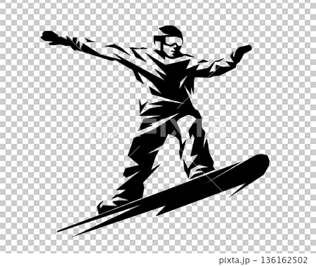 一名男子在單板滑雪板上做跳躍特技的剪影 136162502