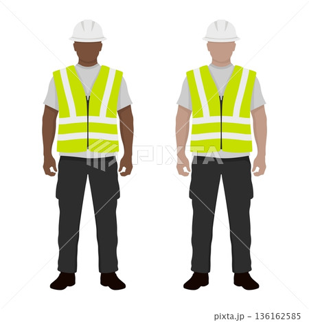 construction worker in a protective vest and helmet without background 136162585