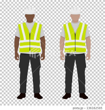 construction worker in a protective vest and helmet without background 136162585