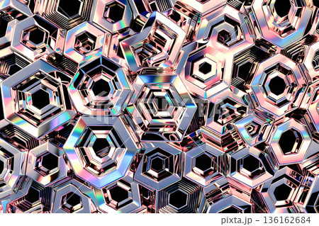 輝く3Dクリスタルのハニカム背景素材 136162684