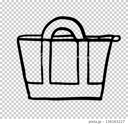 Hand drawn illustration of tote bag outline for office worker, gym, fashion, accessory, online shopping, department store, bag shop, lifestyle, hobby, leisure, commute to work, outfit of the day 136163227