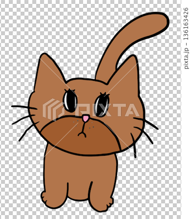Hand drawn illustrations of sad cat shape for decoration, kitten cartoon, characters, comic, mascot, stickers, tattoo, pet shop, vet, animal, home decor, house, yard, playtime, brooch, mood, feelings 136163426
