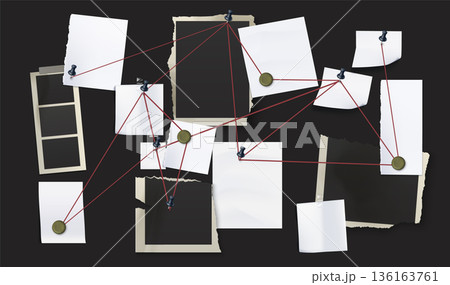 Detective investigation board with crime evidence Detective investigation board with crime evidence 136163761