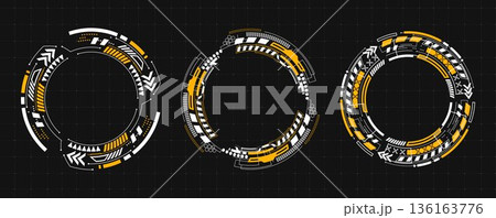 Round hud interface, circular tech elementsのイラスト素材 [136163776] - PIXTA