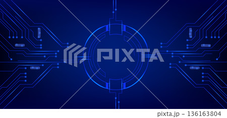 Hi tech circuit board frame with glowing blue lines 136163804