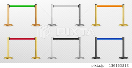 Belt barrier with color rope on metalic poles 136163818
