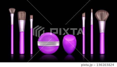 Makeup brush and sponge set isolated on black Makeup brush and sponge set isolated on black 136163824