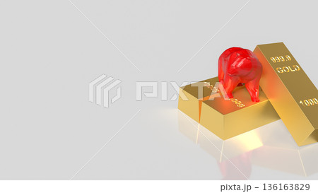 Red Bear Market Symbol Standing On Gold Bars Investment Concept 3d render. Red Bear Market Symbol Standing On Gold Bars Investment Concept 3d render. 136163829