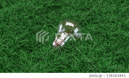 Eco Friendly Energy Light Bulb on Green Grass 3d render. 136163841