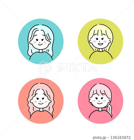 女の子　カラフルアイコンセット 136163872