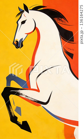 Minimalist Color Block Leaping Horse Modern Abstract Zodiac Horse Art Illustration 136164275