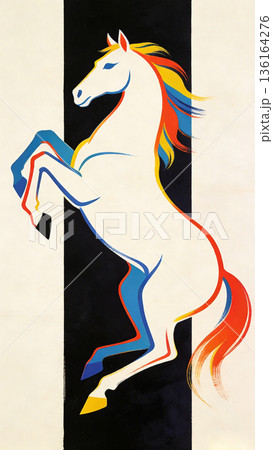 Minimalist Color Block Leaping Horse Modern Abstract Zodiac Horse Art Illustration 136164276